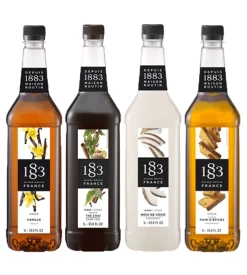 Lot De 4 Sirops Vanille - Thé Chaï - Coco - Pain D'Epices - Bouteille Plastique 3x1L - 1883 ROUTIN