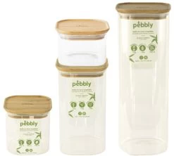 Lot De Boîtes Conservatrices PEBBLY En Verre Et Couvercle En Bambou