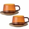 Lot De 2 Tasses + Sous Tasses - KINTO - 27 Cl Ambre